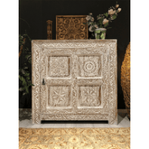 Indian Hand Carved Solid Hard Wood Single Door Cabinet D11